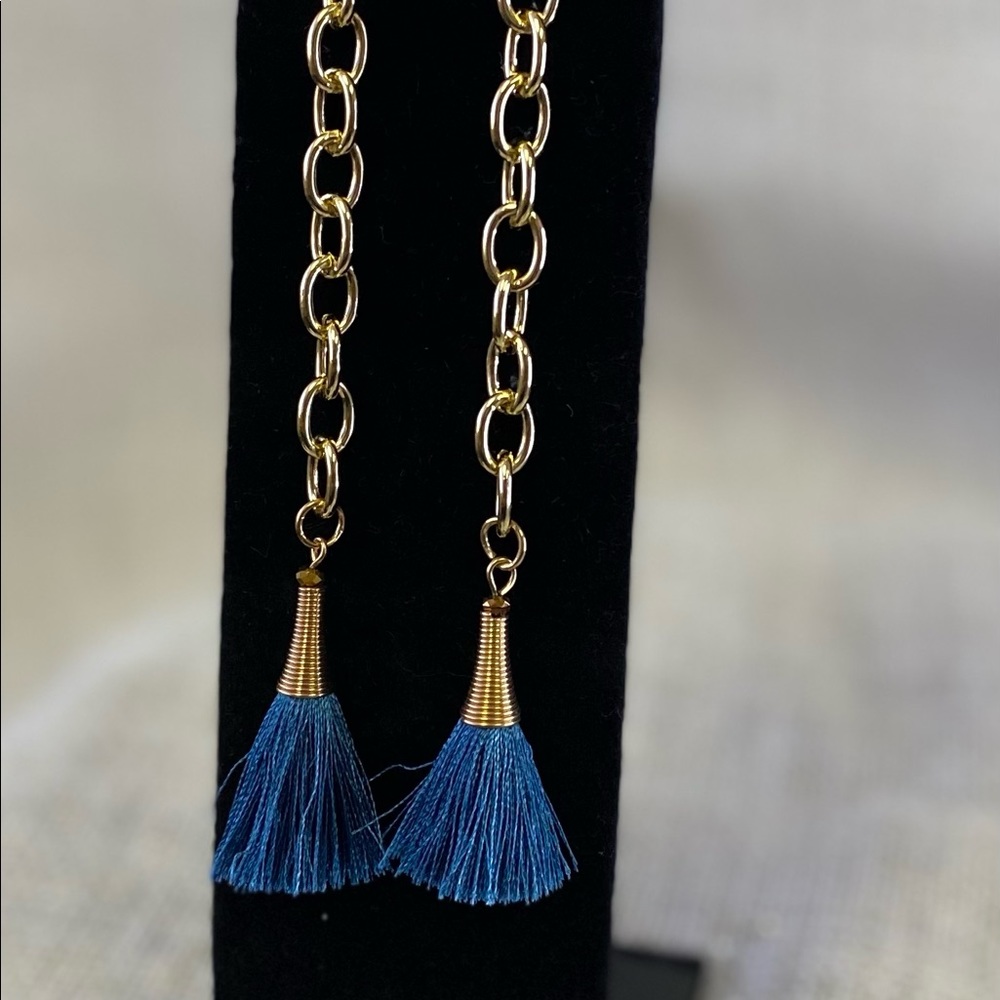 Teal tassel & Chain earrings.